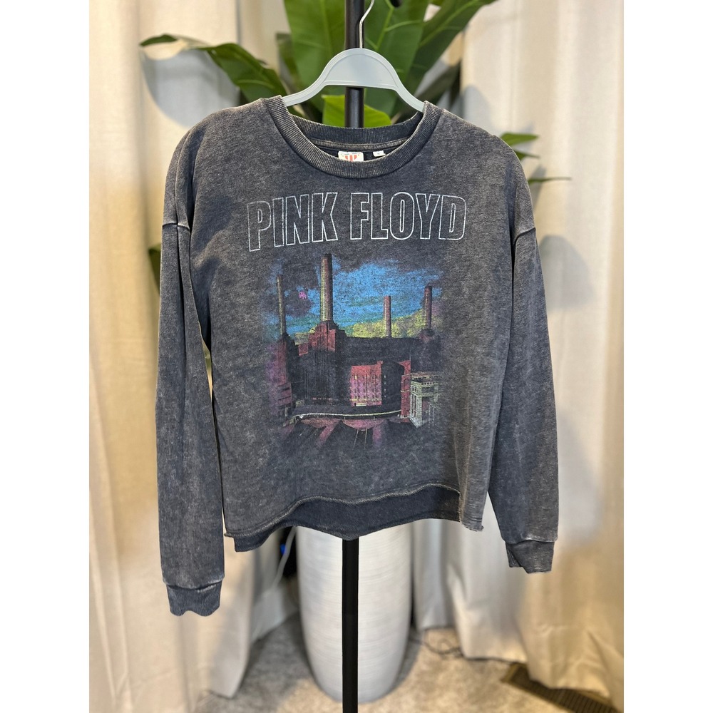 Junk Food Pink Floyd Animals Graphic Sweatshirt Mineral Wash Grey Cropped Small